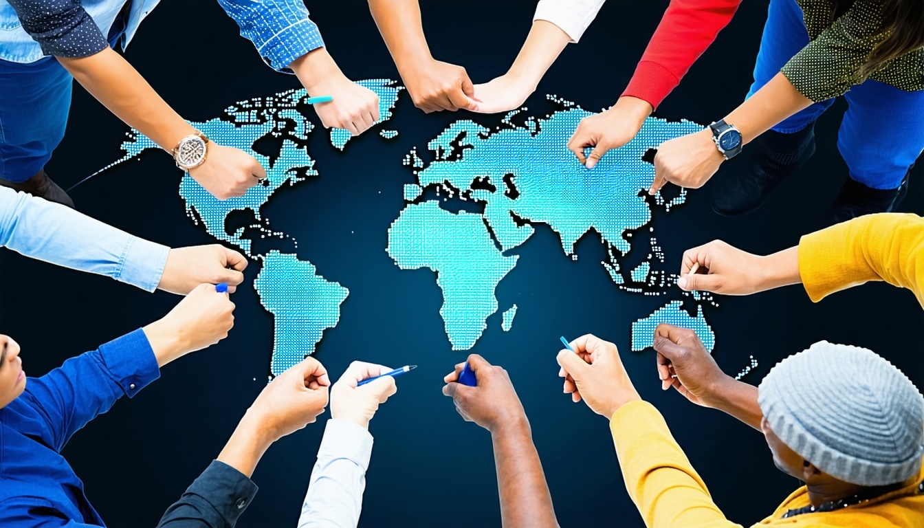 A diverse group of professionals collaborating on